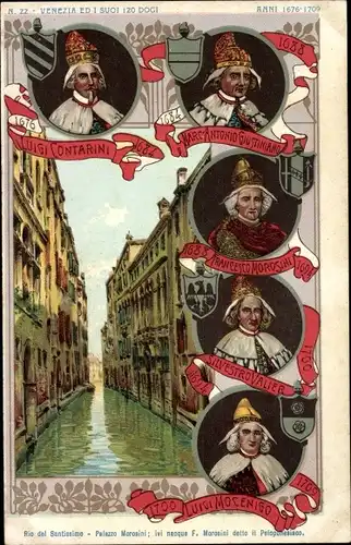 Litho Venezia Venedig Veneto, Riva del Santissimo, Palazzo Morosini, Ed I Suoi 120 Dogi