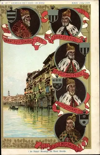 Litho Venezia Venedig Venetien, Dogen von Venedig, Francesco Veniero, Lorenzo Priuli, Wappen