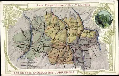Ak Allier, Departements, Chateau, Schokoladenfabrik Aiguebelle