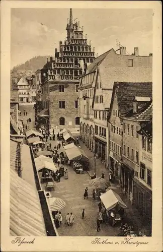 Ak Pößneck in Thüringen, Rathaus u. Krautgasse