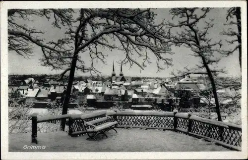 Ak Grimma in Sachsen, Gesamtansicht, Winter