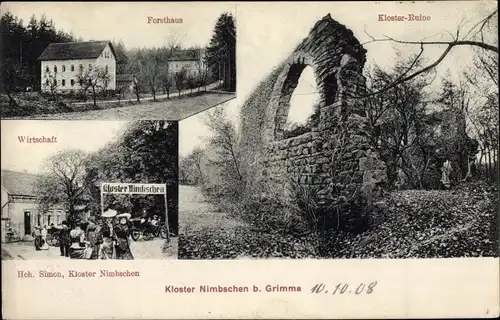 Ak Nimbschen Grimma in Sachsen, Kloster Nimbschen, Ruine, Forsthaus, Wirtschaft