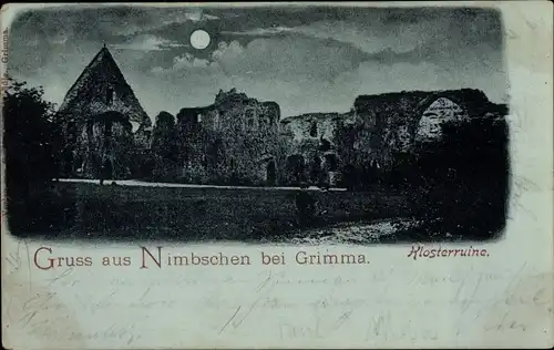 Mondschein Ak Nimbschen Grimma in Sachsen, Klosterruine