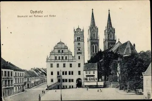 Ak Oschatz in Sachsen, Neumarkt, Rathaus, Kirche
