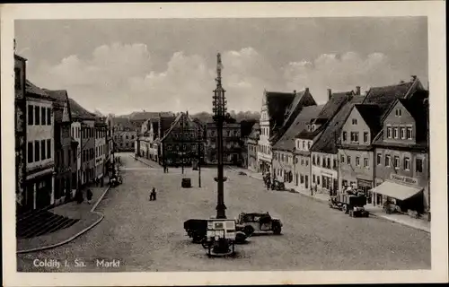 Ak Colditz in Sachsen, Markt, Geschäfte, Autos