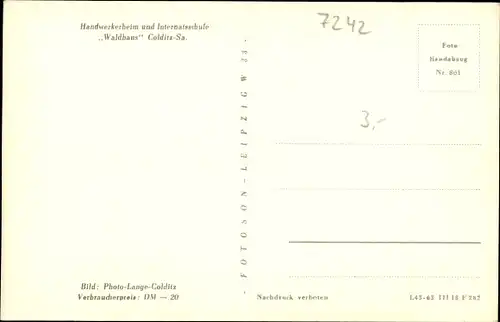 Ak Colditz in Sachsen, Handwerkerheim und Internatsschule Waldhaus, Außenansicht