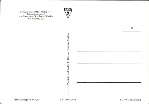 Ak Langenbernsdorf in Sachsen, Konsum Gaststätte Waldperle am Werdauer Wald
