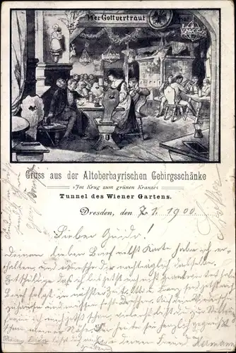 Künstler Ak Dresden Neustadt, Altoberbayrische Gebirgsschänke, Im Krug zum grünen Kranze