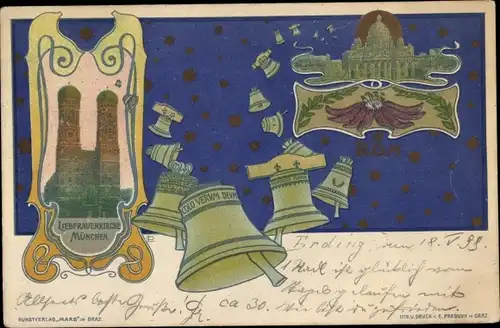 Jugendstil Litho München, Liebfrauenkirche, Glocken, Rom, Petersdom