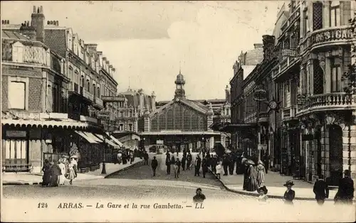 Ak Arras Pas de Calais, Bahnhof, Rue Gambetta