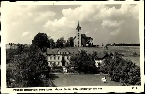 Ak Papstdorf Gohrisch Sächsische Schweiz, Pension Immenheim, Kirche