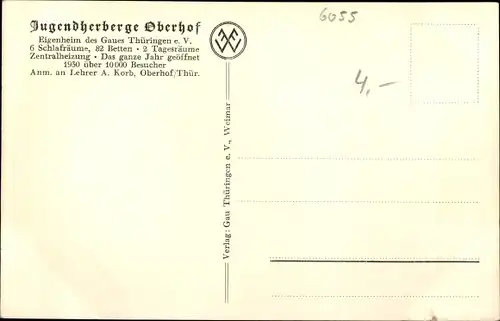 Ak Oberhof im Thüringer Wald, Jugendherberge, Außenansicht