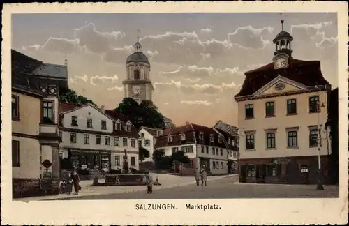 Ak Bad Salzungen in Thüringen, Marktplatz, Rathaus, Ratskeller, Geschäft