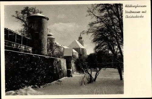 Ak Hildburghausen in Thüringen, Stadtmauer, Christuskirche, Winter