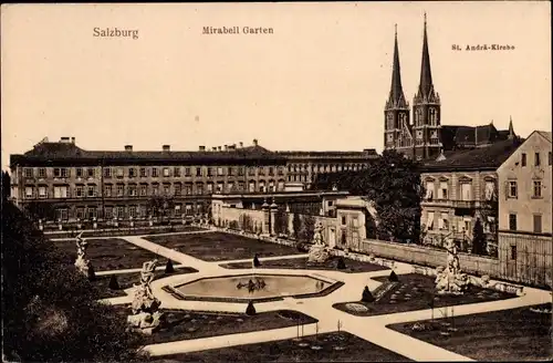 Ak Salzburg in Österreich, Mirabell-Garten, St. Andrä Kirche