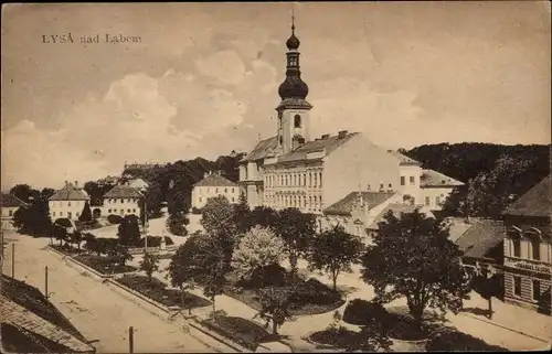 Ak Lysá nad Labem Lissa Elbe Mittelböhmen, Kirche, Platz, Straße