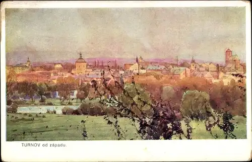 Künstler Ak Turnov Turnau Reg. Reichenberg, Stadtpanorama
