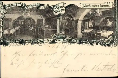 Ak Berlin Charlottenburg, Weinstuben Steinert & Hansen, Kurfürstendamm 22
