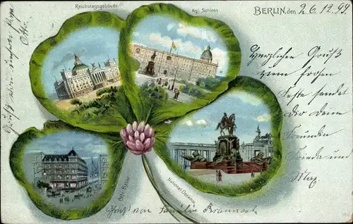Kleeblatt Litho Berlin, Reichstagsgebäude, Königl. Schloss, Nationaldenkmal, Cafe Bauer
