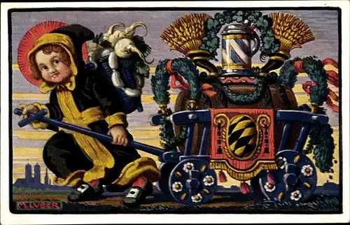 Künstler Ak Luber, Max, München, Münchner Kindl, Bierwagen, Oktoberfest