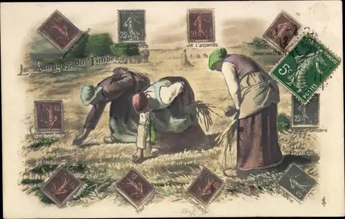 Ak Briefmarkensprache, Frauen bei der Feldarbeit