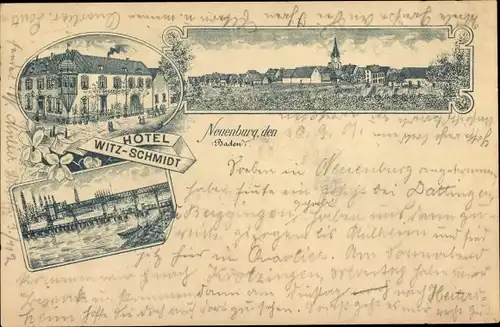 Vorläufer Litho Neuenburg am Rhein Baden, Hotel Witz Schmidt, Ortsansicht