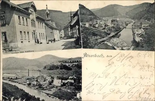 Ak Atzenbach Zell im Wiesental, Gasthaus zum Schützen, Ortspanorama, Fabrik