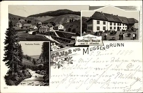 Litho Muggenbrunn Todtnau im Schwarzwald, Gasthaus zum Grünen Baum, Hasbacher Brückle