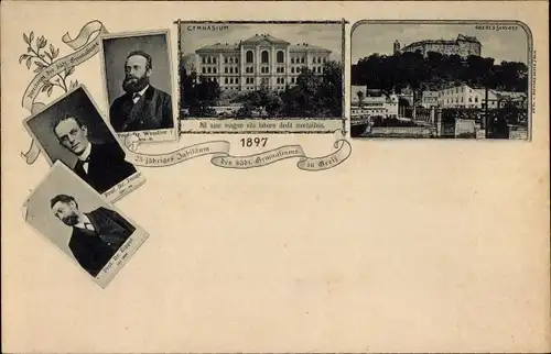 Ak Greiz im Vogtland, Städtisches Gymnasium, 25. Jubiläum 1897, Oberes Schloss