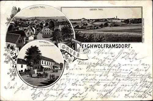 Vorläufer Litho Teichwolframsdorf in Thüringen, Oberer Teil, unterer Teil, Wohlrath's Gastwirtschaft