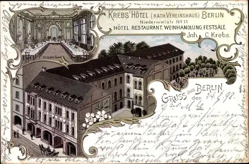Litho Berlin MItte, Krebs' Hotel, Katholisches Vereinshaus, Niederwallstraße 11