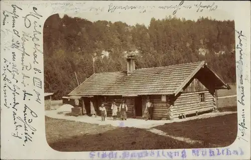 Foto Ak Holzkirchen in Oberbayern, Holzhaus im Mühltal, Städt. Bauleitung Mühlthal