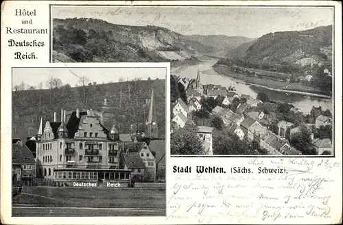 Ak Wehlen Sächs. Schweiz, Hotel Restaurant Deutsches Reich, Panorama