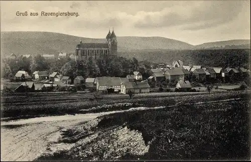 Ak Ravengiersburg Rheinland Pfalz, Totalansicht vom Ort, Kirche