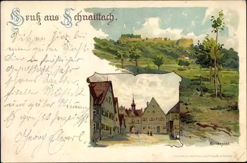 Künstler Litho Schnaittach, Blick auf den Rothenberg, Partie auf dem Markt 