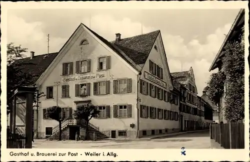 Ak Weiler Simmerberg im schwäbischen Kreis Lindau Bodensee, Gasthof und Brauerei zur Post 