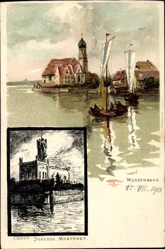 Künstler Litho Biese, C., Langenargen im Bodenseekreis, Wasserburg, Schloss Montfort