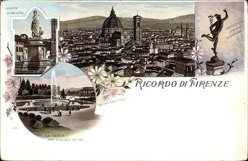 Litho Firenze Florenz Toscana, Mercurio di Gian Bologna, Dante Alighieri Denkmal