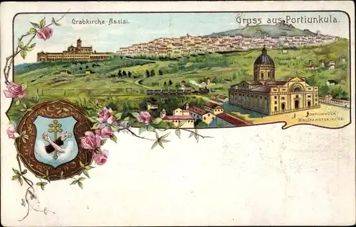 Wappen Litho Assisi Umbria, Portiunkula, Wallfahrtskirche, Grabkirche