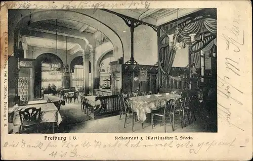 Ak Freiburg im Breisgau Baden Württemberg, Restaurant zum Martinstor, Innenansicht