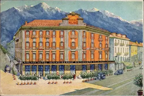 Künstler Ak Domodossola Piemonte, Milano Hotel, Schweizer Hof