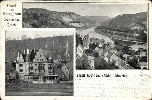 Ak Wehlen an der Elbe Sachsen, Hotel Restaurant Deutsches Reich, Ortschaft mit Landschaftsblick