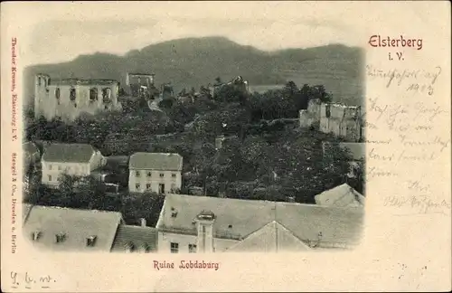 Relief Ak Elsterberg an der Weißen Elster Vogtland, Blick auf Ruine Lobdaburg