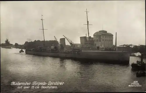 Ak Deutsches Kriegsschiff, Modernster Torpedo Zerstörer mit vier 15 cm Geschützen