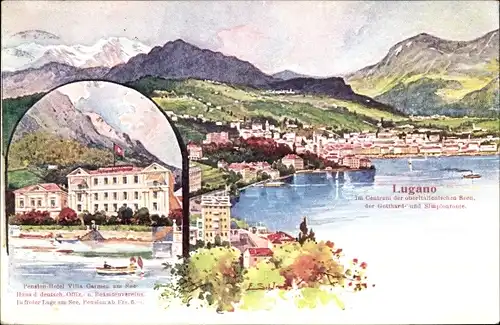 Künstler Ak Schlemo, E., Paradiso Lugano Kanton Tessin Schweiz, Pension Villa Carmen und Riviera