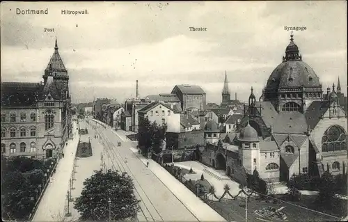 Ak Dortmund im Ruhrgebiet, Post, Theater, Hiltropwall, Synagoge