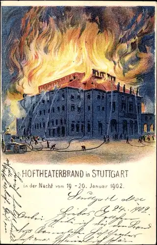 Litho Stuttgart in Württemberg, Hoftheaterbrand in der Nacht vom 19-20. Januar