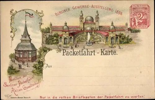 Litho Berliner Gewerbe-Ausstellung 1896, Pavillon der Berliner Packetfahrt