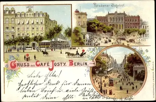 Litho Berlin Mitte, Café Josty, Potsdamer Bahnhof, Straßenpartie