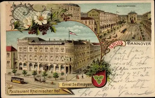 Litho Hannover in Niedersachsen, Bahnhofstraße, Restaurant Rheinischer Hof